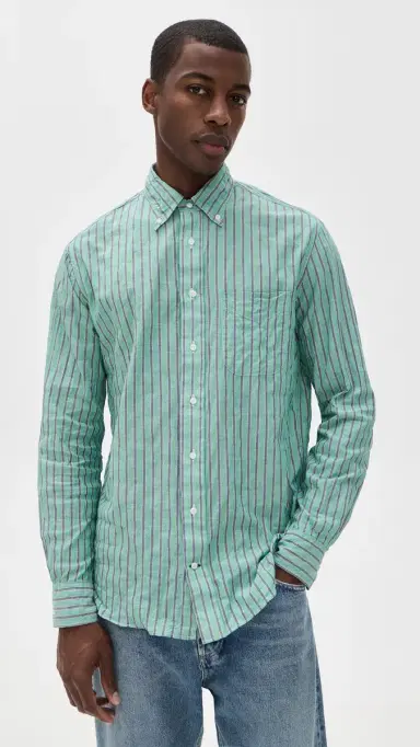 Gitman Vintage Japanese Awning Stripe Shirt Green | Thumbnail 2