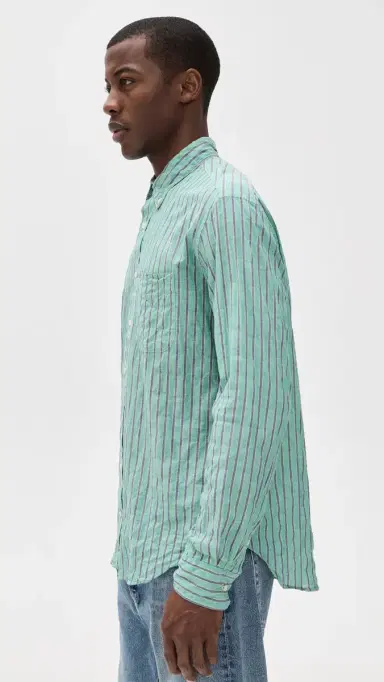 Gitman Vintage Japanese Awning Stripe Shirt Green | Thumbnail 4