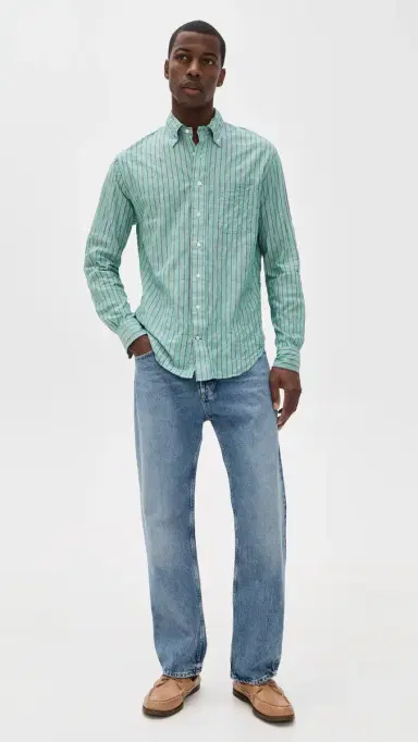 Gitman Vintage Japanese Awning Stripe Shirt Green | Thumbnail 5