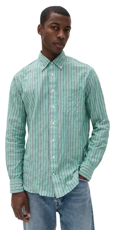Gitman Vintage Japanese Awning Stripe Shirt Green | Thumbnail 1