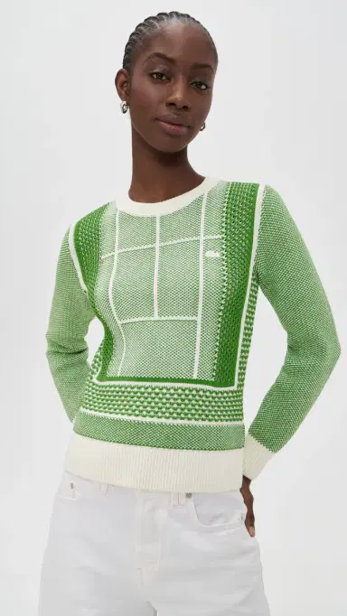 Lacoste Tennis Court Graphic Sweater Flour/Billiard Green | Thumbnail 2 Lacoste Tennis Court Graphic Sweater Flour/Billiard Green | Thumbnail 2