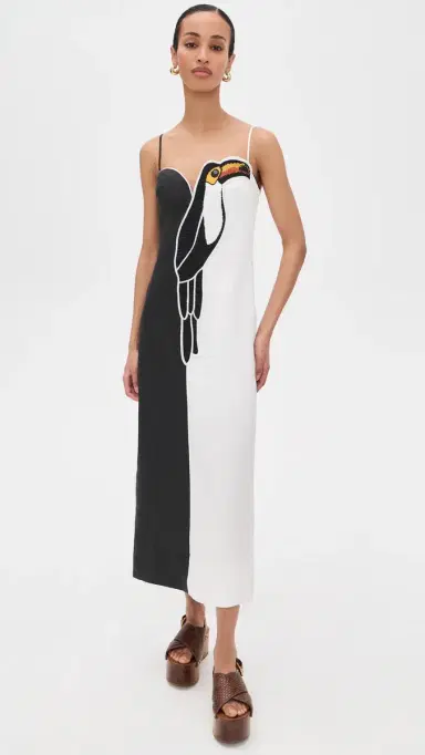 FARM Rio Black and White Embroidered Toucan Sleeve Dress Black and White | Thumbnail 2 FARM Rio Black and White Embroidered Toucan Sleeve Dress Black and White | Thumbnail 2