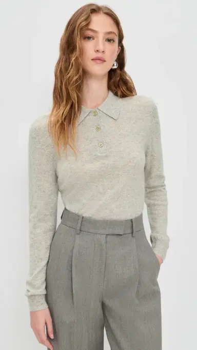Renggli Cashmere Long Sleeve Polo Cloudy | Thumbnail 2
