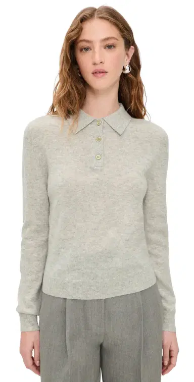 Renggli Cashmere Long Sleeve Polo Cloudy | Thumbnail 1