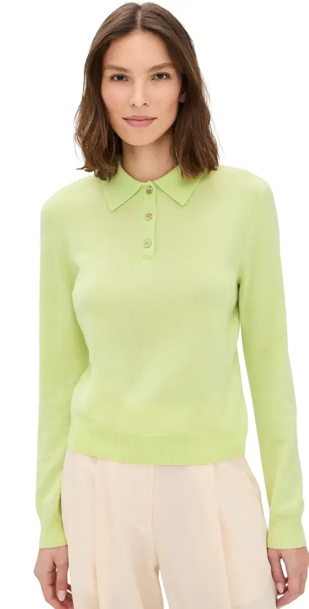 Cashmere Long leeve Polo Lime