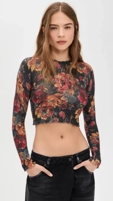 R13 Printed Baby Cashmere Crew Neck ulticolor Floral | Thumbnail 2 R13 Printed Baby Cashmere Crew Neck ulticolor Floral | Thumbnail 2