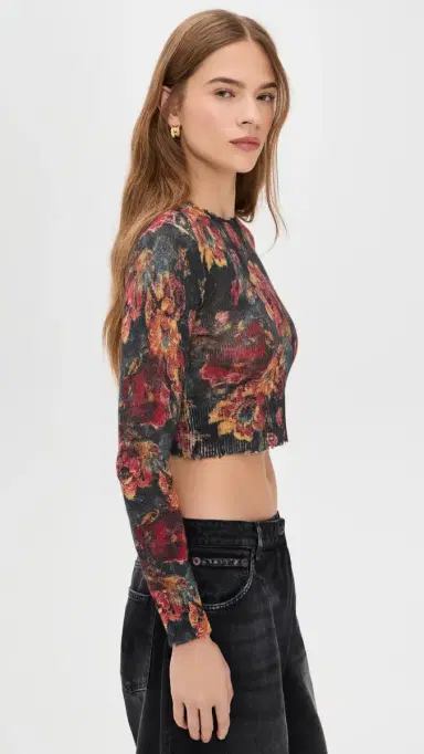 R13 Printed Baby Cashmere Crew Neck ulticolor Floral | Thumbnail 4 R13 Printed Baby Cashmere Crew Neck ulticolor Floral | Thumbnail 4