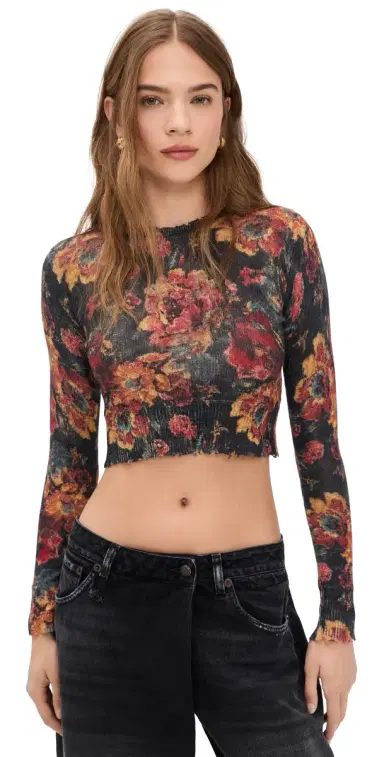 R13 Printed Baby Cashmere Crew Neck ulticolor Floral | Thumbnail 1 R13 Printed Baby Cashmere Crew Neck ulticolor Floral | Thumbnail 1