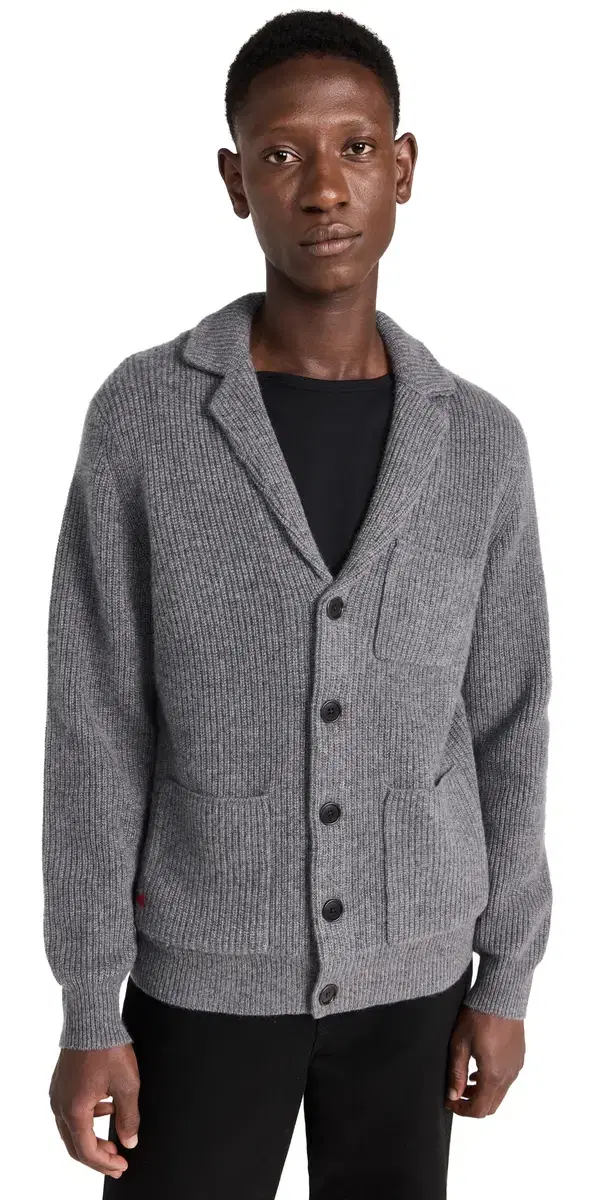 Ribbed Cardigan in Cashmere Heather Pewter