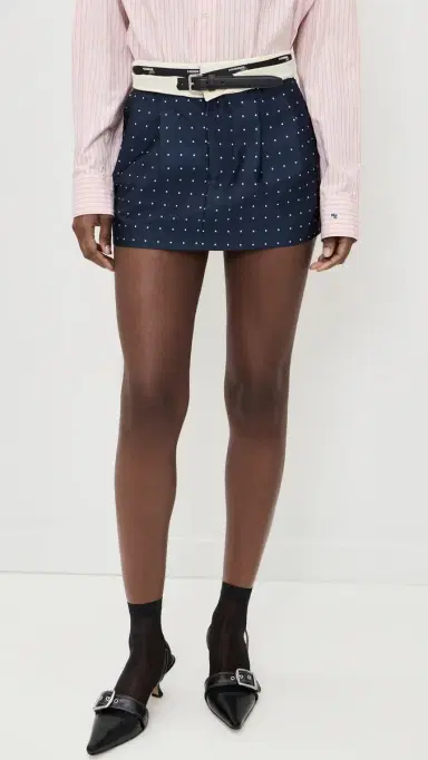 HOMMEGIRLS Flip Waist Mini Skirt with Belt Navy Polka Dot | Thumbnail 2 HOMMEGIRLS Flip Waist Mini Skirt with Belt Navy Polka Dot | Thumbnail 2