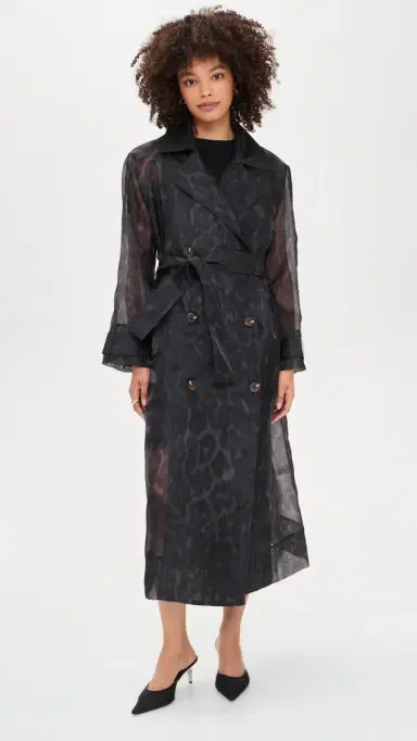 Apparis Lana Organza Leopard Trench Coat Dark Leopard | Thumbnail 2 Apparis Lana Organza Leopard Trench Coat Dark Leopard | Thumbnail 2