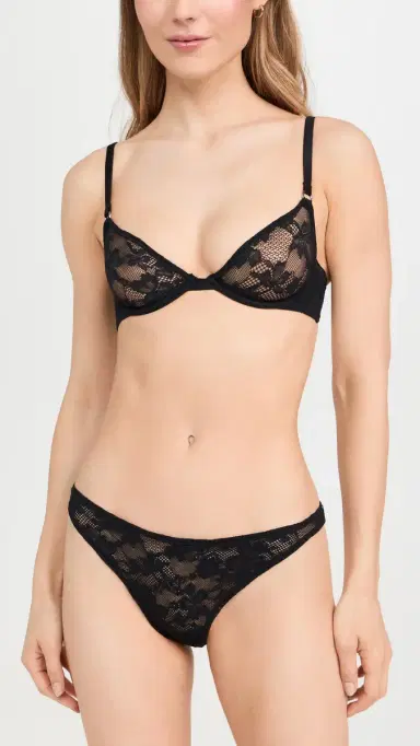 Fleur du Mal Le Stretch Lace Demi Bra Black 32B | Thumbnail 2