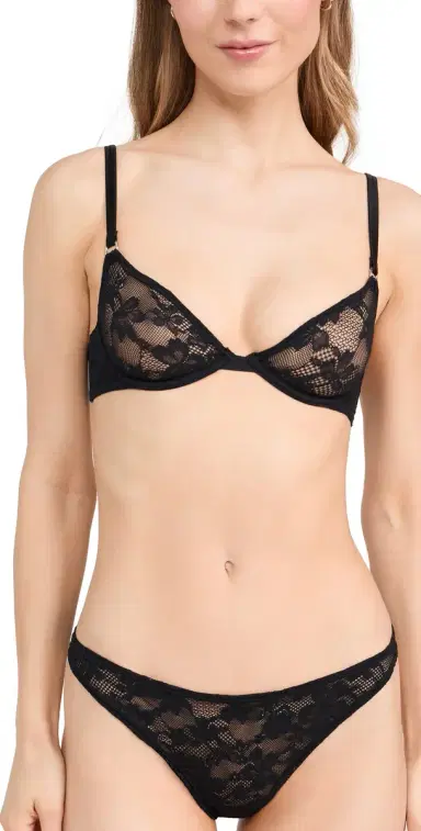 Fleur du Mal Le Stretch Lace Demi Bra Black 32B | Thumbnail 1