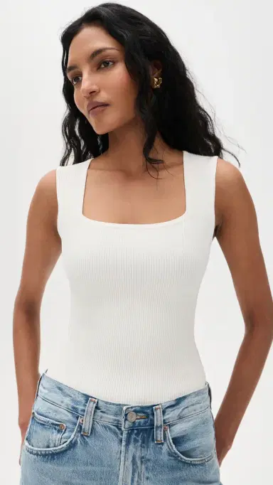 DL1961 Square Neck Instasculpt Rib Top White | Thumbnail 2 DL1961 Square Neck Instasculpt Rib Top White | Thumbnail 2