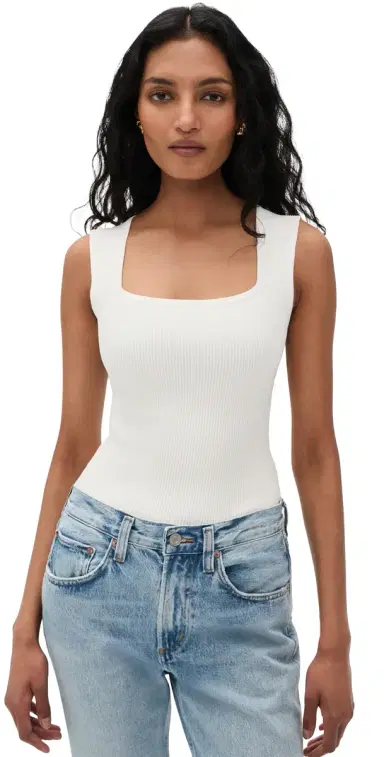 DL1961 Square Neck Instasculpt Rib Top White | Thumbnail 1 DL1961 Square Neck Instasculpt Rib Top White | Thumbnail 1