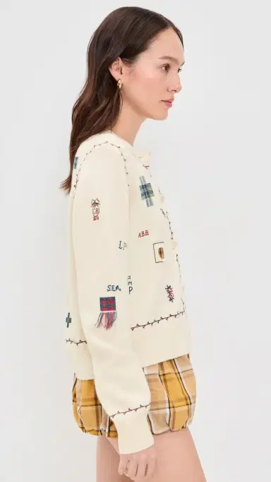 Sea Claira Emb Knit Cardigan Cream | Thumbnail 4