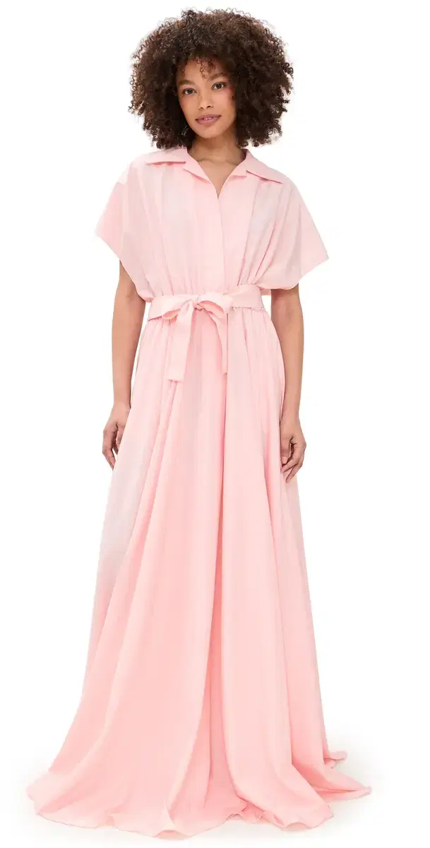 Norma Kamali Belted Flared Shirt Dress Ballet Pink