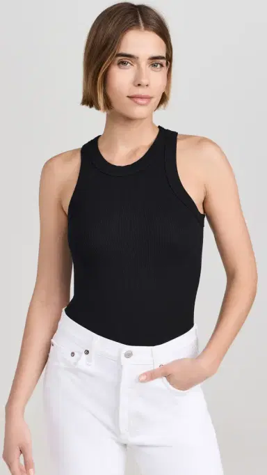 Ambitionist Ali Ribbed Racer Tank Thong Bodysuit Black L | Thumbnail 2