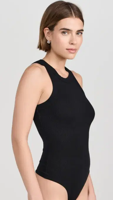 Ambitionist Ali Ribbed Racer Tank Thong Bodysuit Black L | Thumbnail 4