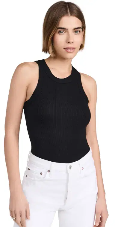 Ambitionist Ali Ribbed Racer Tank Thong Bodysuit Black L | Thumbnail 1
