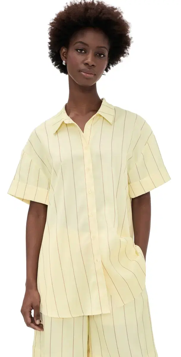 Susana Monaco Crinkle atin tripe Button Down Whipped Cream