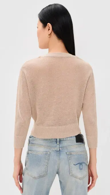 R13 3/4 Sleeve Twisted Front Cardigan Light Khaki S | Thumbnail 3