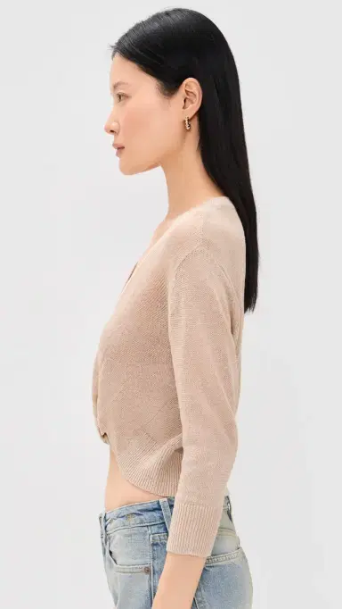 R13 3/4 Sleeve Twisted Front Cardigan Light Khaki S | Thumbnail 4