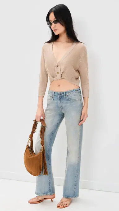 R13 3/4 Sleeve Twisted Front Cardigan Light Khaki S | Thumbnail 5