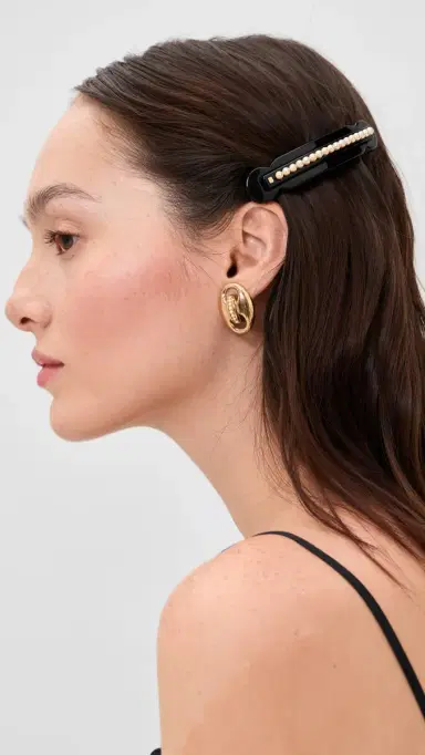 Alexandre de Paris Swarovski Pearl Barrette Black One Size | Thumbnail 3