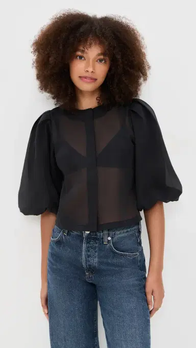 LE BOP Liza Puff Sleeve in Organza Black | Thumbnail 2