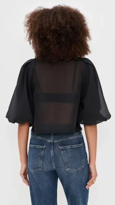 LE BOP Liza Puff Sleeve in Organza Black | Thumbnail 3