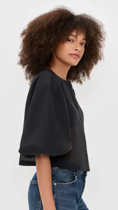 LE BOP Liza Puff Sleeve in Organza Black | Thumbnail 4
