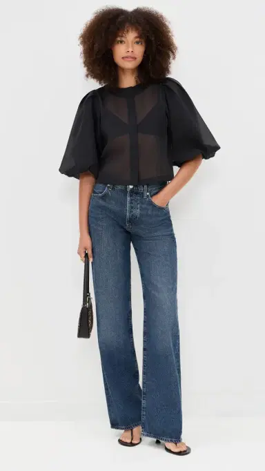 LE BOP Liza Puff Sleeve in Organza Black | Thumbnail 5