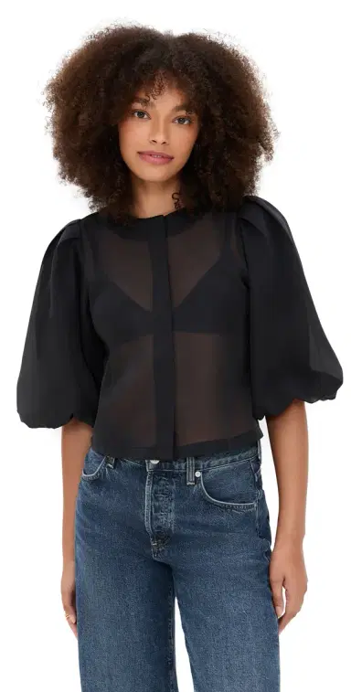 LE BOP Liza Puff Sleeve in Organza Black | Thumbnail 1