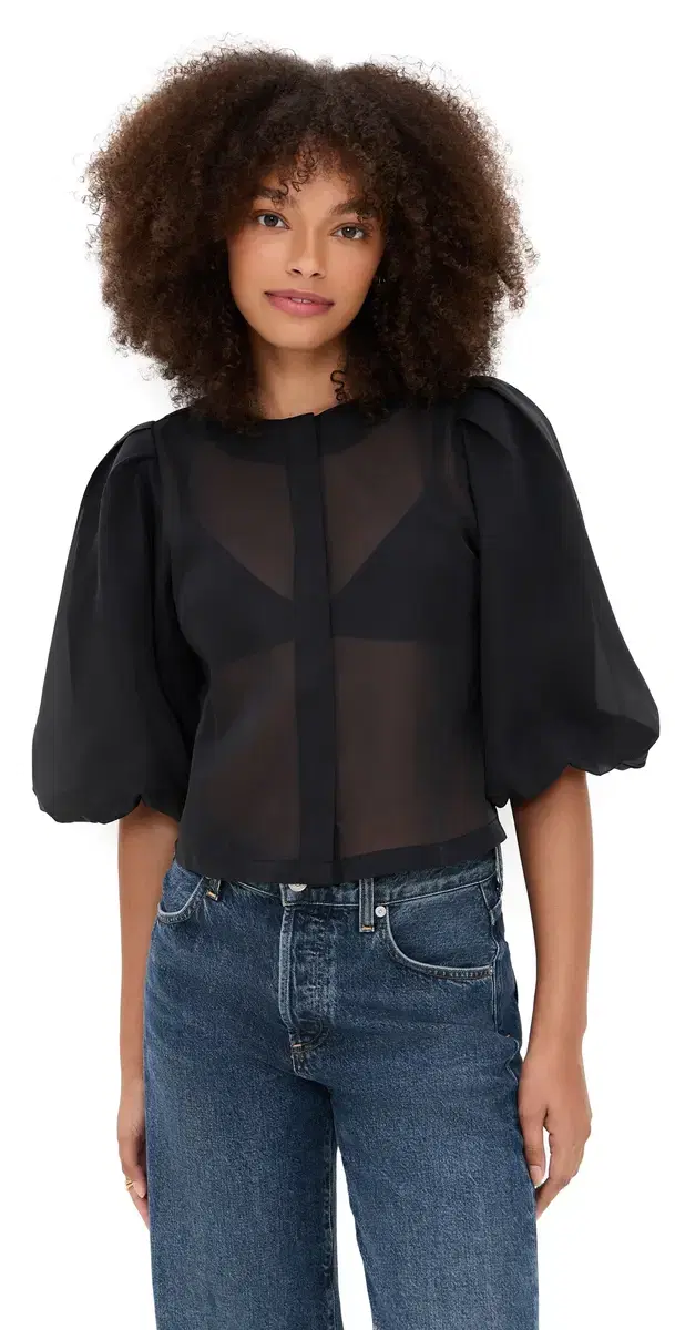 LE BOP iza Puff Sleeve in Organza Black