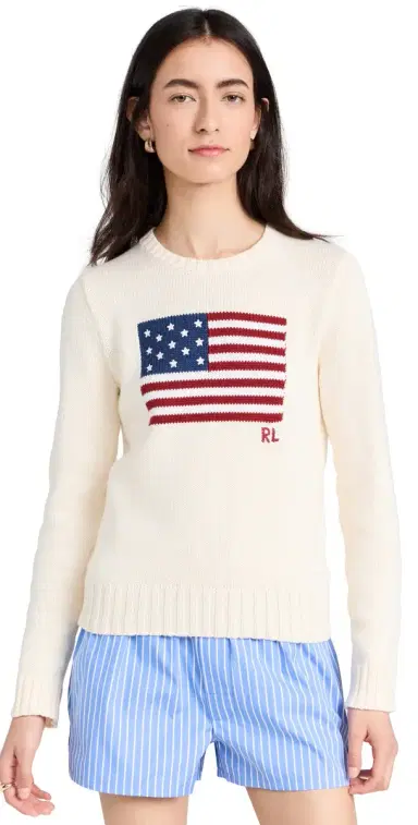 Polo Ralph Lauren Flag Pullover Sweater Parchment Cream | Thumbnail 1 Polo Ralph Lauren Flag Pullover Sweater Parchment Cream | Thumbnail 1