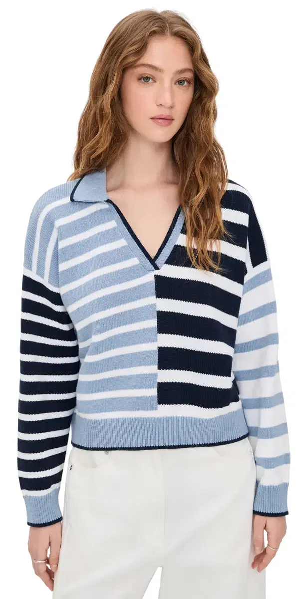 Splendid Arden Stripe Polo Sweater Nvy/Sea Bz H/Wt