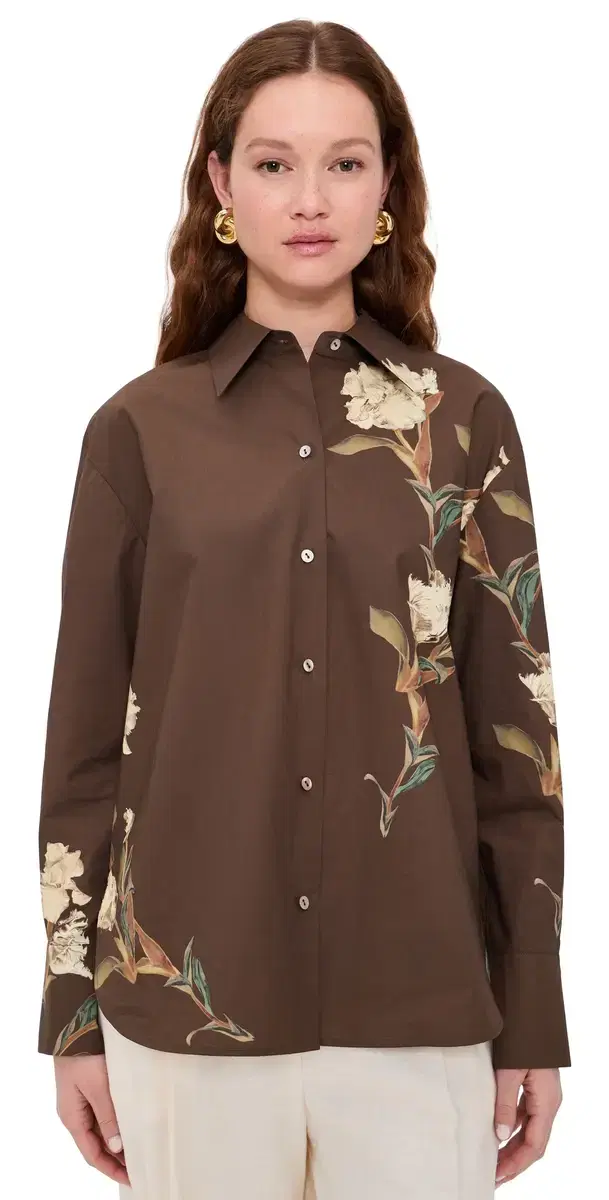 Placed Cream Iris Button Down Dk Bark