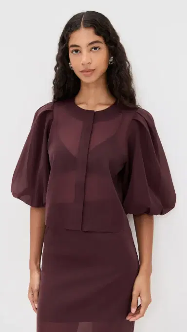 LE BOP Liza Puff Sleeve in Organza Mahogany | Thumbnail 2