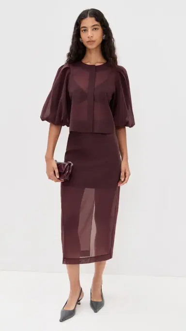 LE BOP Liza Puff Sleeve in Organza Mahogany | Thumbnail 5