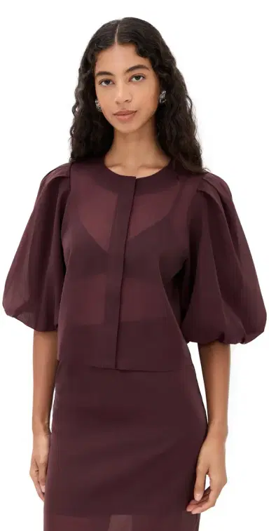 LE BOP Liza Puff Sleeve in Organza Mahogany | Thumbnail 1