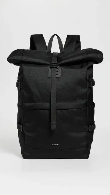 Sandqvist Icon Large Rolltop Backpack Black With Black Leather One Size | Thumbnail 2