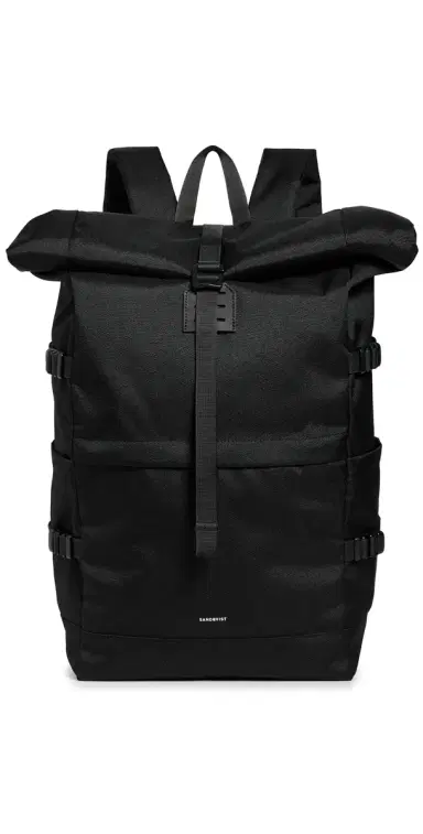 Sandqvist Icon Large Rolltop Backpack Black With Black Leather One Size | Thumbnail 1