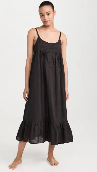 THE GREAT. The Eyelet Ruffle Tank Night Dress Black | Thumbnail 2 THE GREAT. The Eyelet Ruffle Tank Night Dress Black | Thumbnail 2