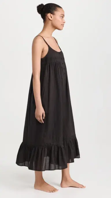 THE GREAT. The Eyelet Ruffle Tank Night Dress Black | Thumbnail 4 THE GREAT. The Eyelet Ruffle Tank Night Dress Black | Thumbnail 4