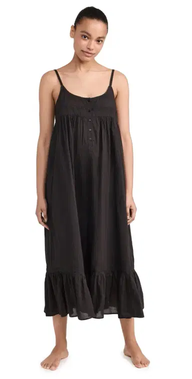 THE GREAT. The Eyelet Ruffle Tank Night Dress Black | Thumbnail 1 THE GREAT. The Eyelet Ruffle Tank Night Dress Black | Thumbnail 1