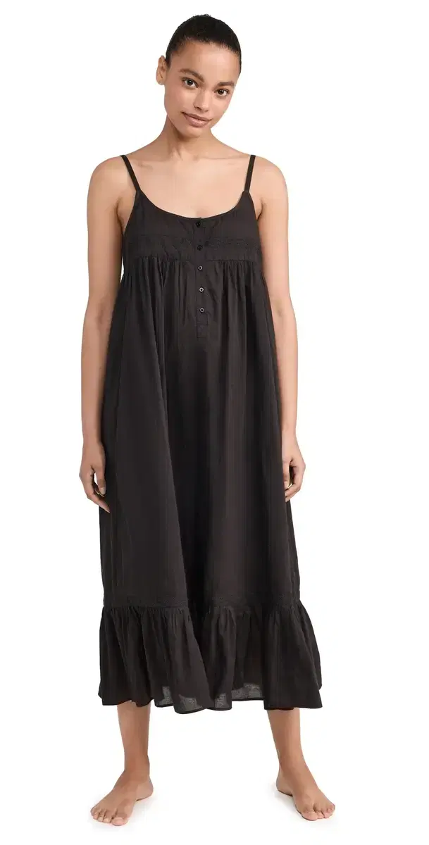 The Eyelet Ruffle Tank Night Dress Black