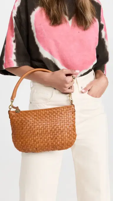 Clare V. Clare V. Petit Moyen Messenger Bag Natural Woven Checker One Size | Thumbnail 3