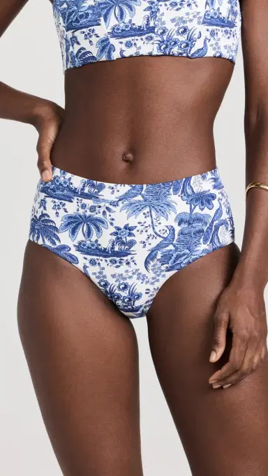 Staud Devon High Rise Bikini Bottoms Blue Toile L | Thumbnail 2