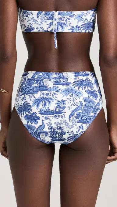 Staud Devon High Rise Bikini Bottoms Blue Toile L | Thumbnail 3